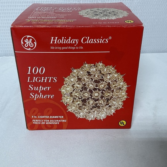 GE Holiday Classics 100 Light Super Sphere 6" Diameter Clear Indoor/Outdoor New - Picture 1 of 7